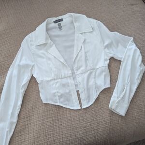 White Button-Up Cropped Blouse
